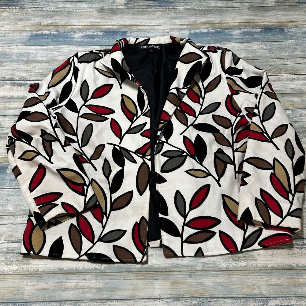 Painted Pony Blazer Extra Large Floral Leaves Open Jacket Womens USA‎ Career